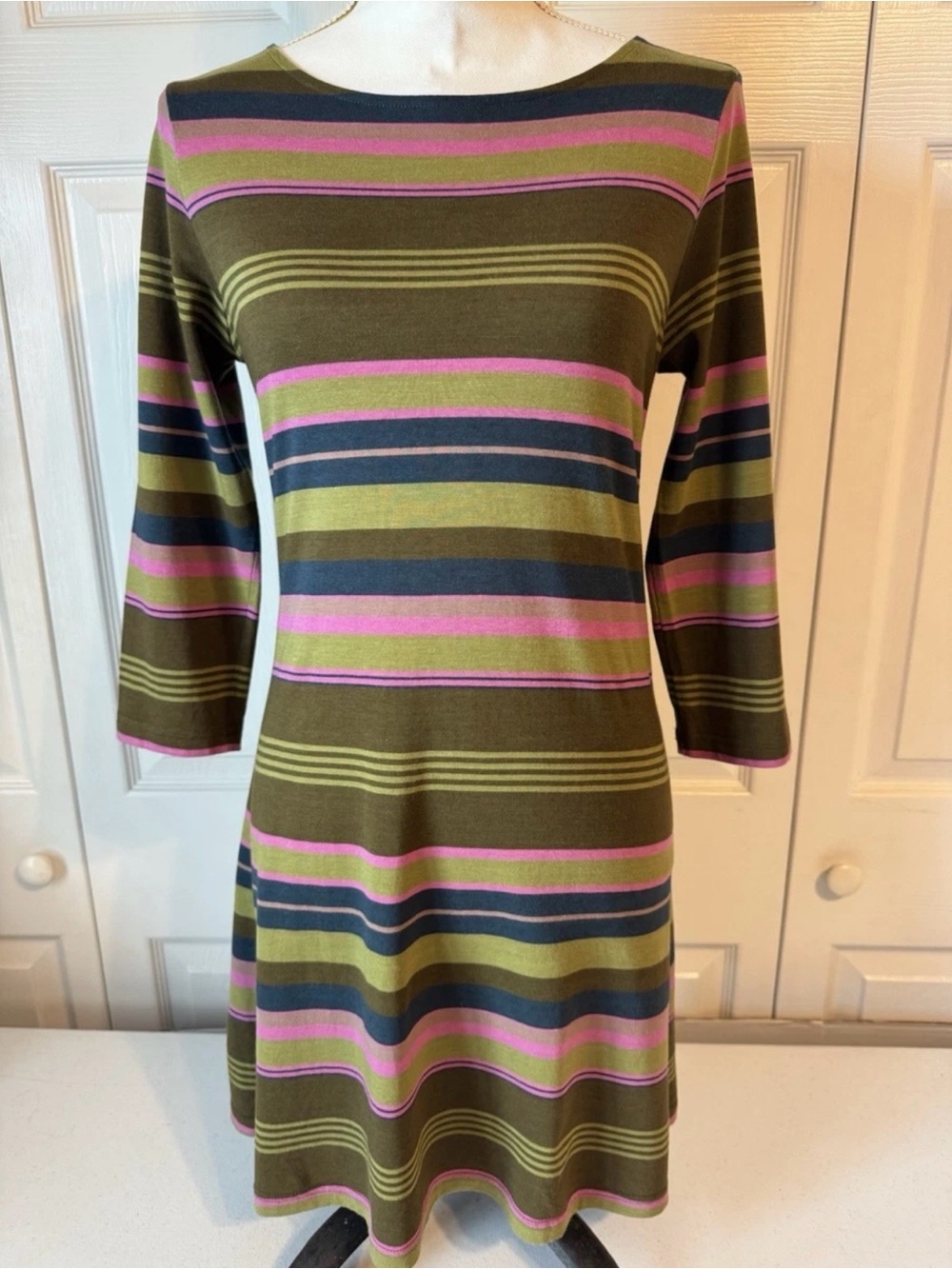 Patagonia Sender Dress Small Organic Cotton 3/4 Sleeves Striped